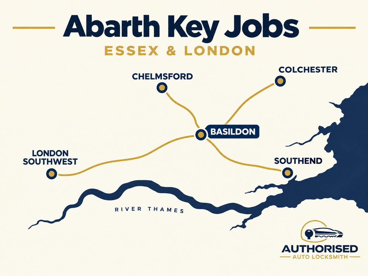 Map style view of the areas covered for Abarth key jobs