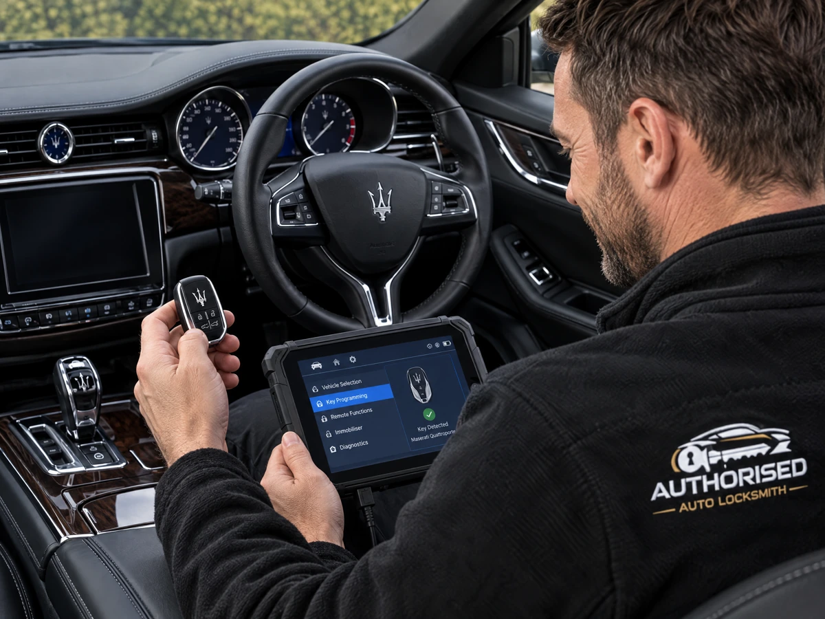 Maserati Quattroporte smart key being programmed on site