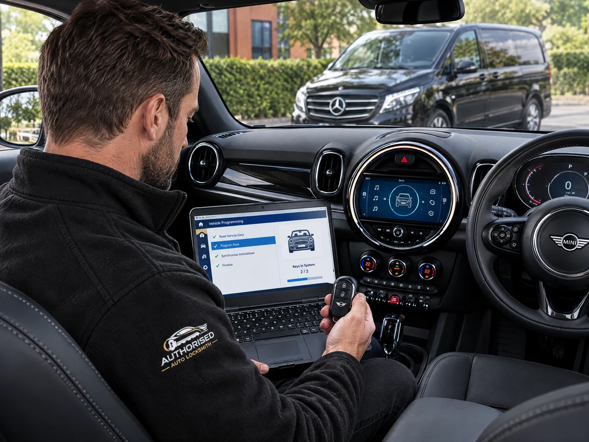 Mini Countryman key being programmed on site