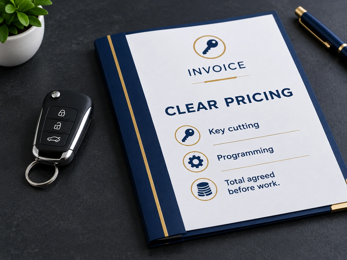 Mini replacement key and invoice with clear pricing