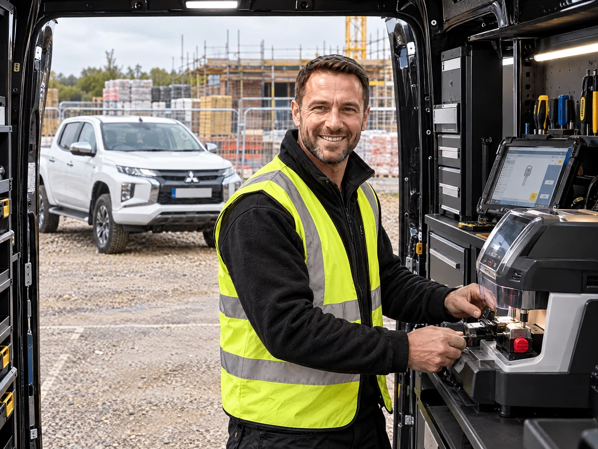 Mitsubishi L200 pickup key cut on a building site