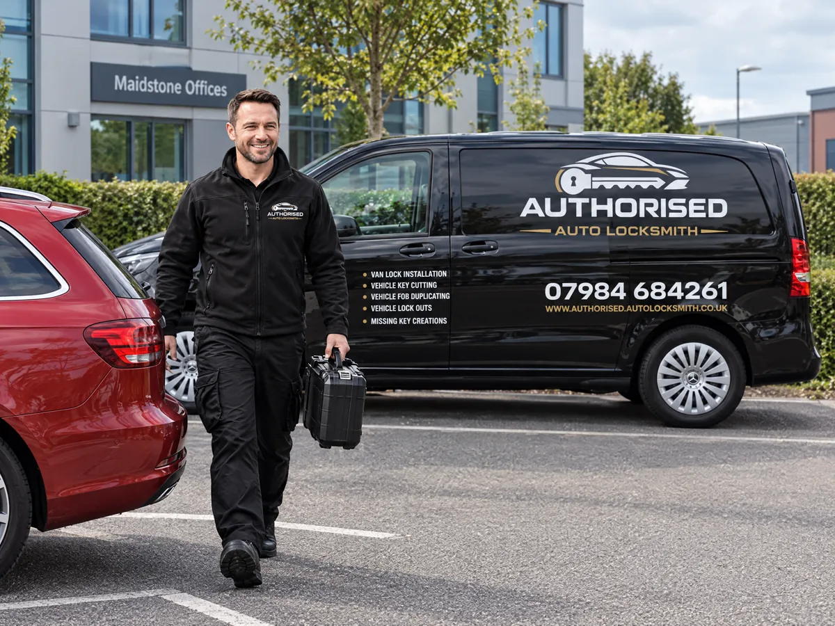 Mobile auto locksmith attending a vehicle in Maidstone