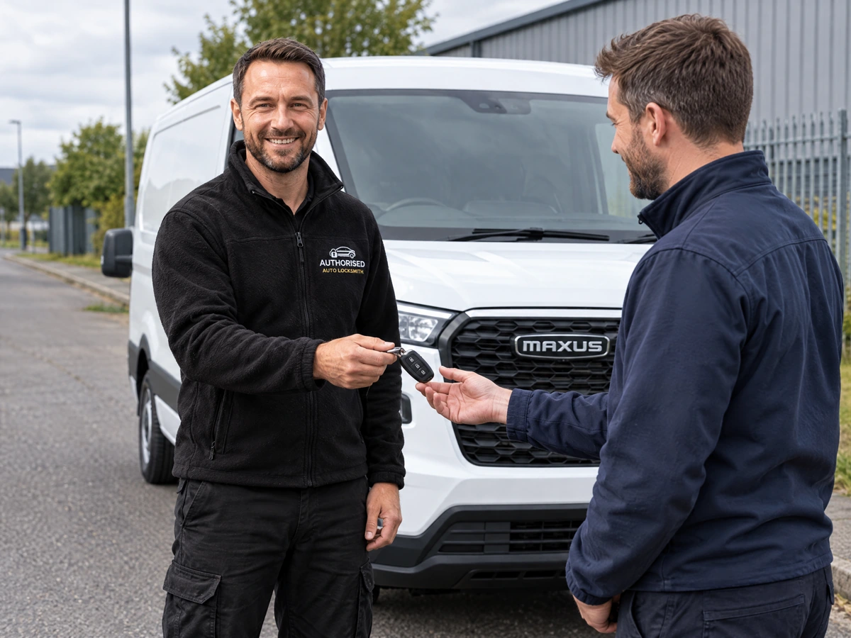 Mobile technician replacing a Maxus car key at the roadside