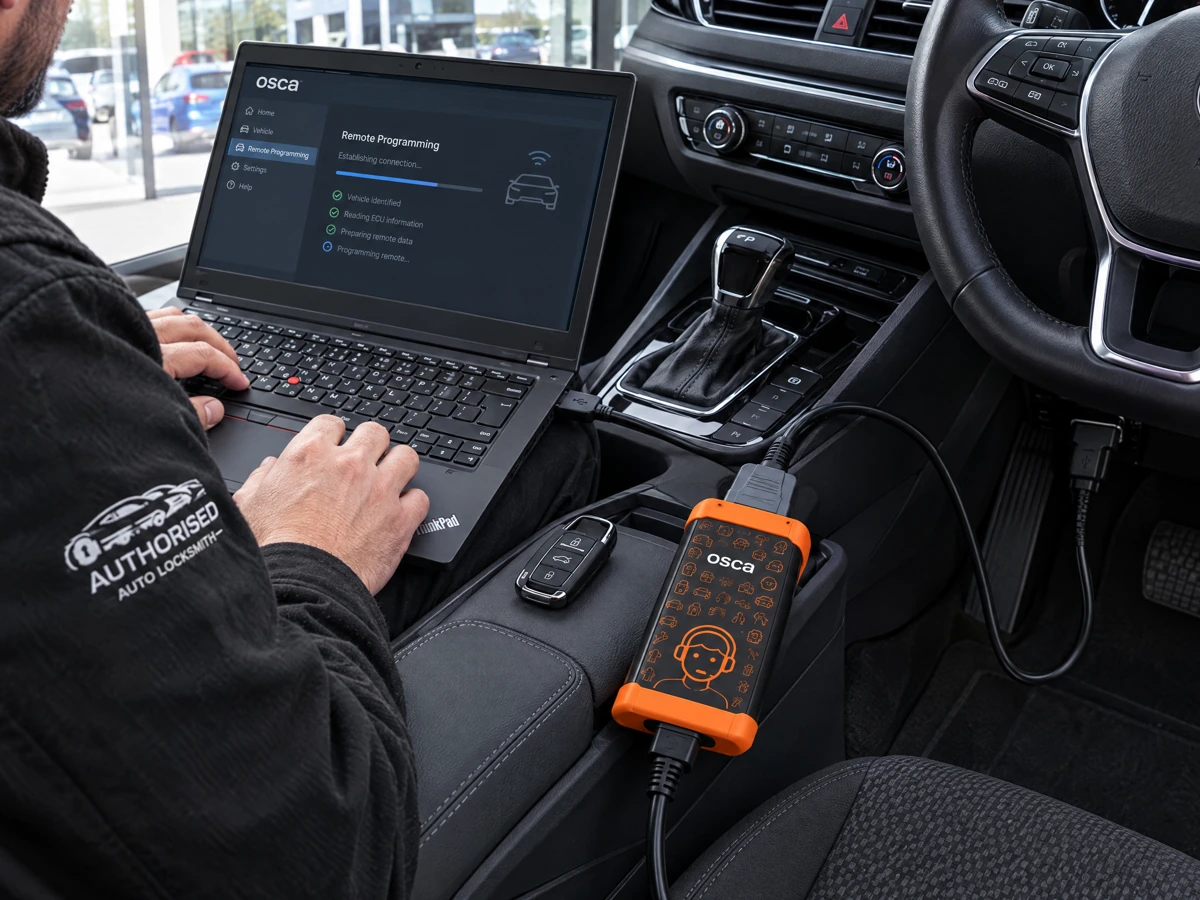 OSCA remote programming session on a vehicle