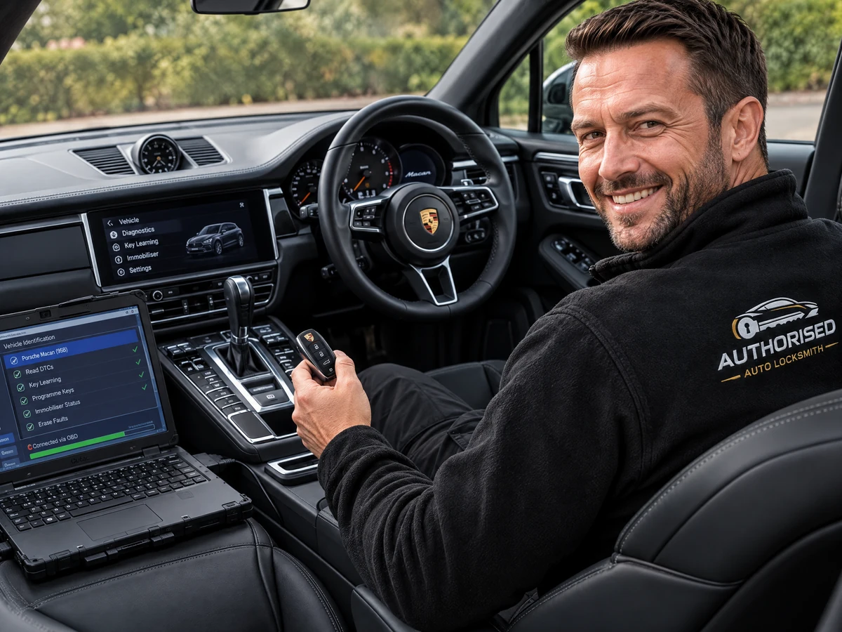 Porsche Macan smart key being programmed on site