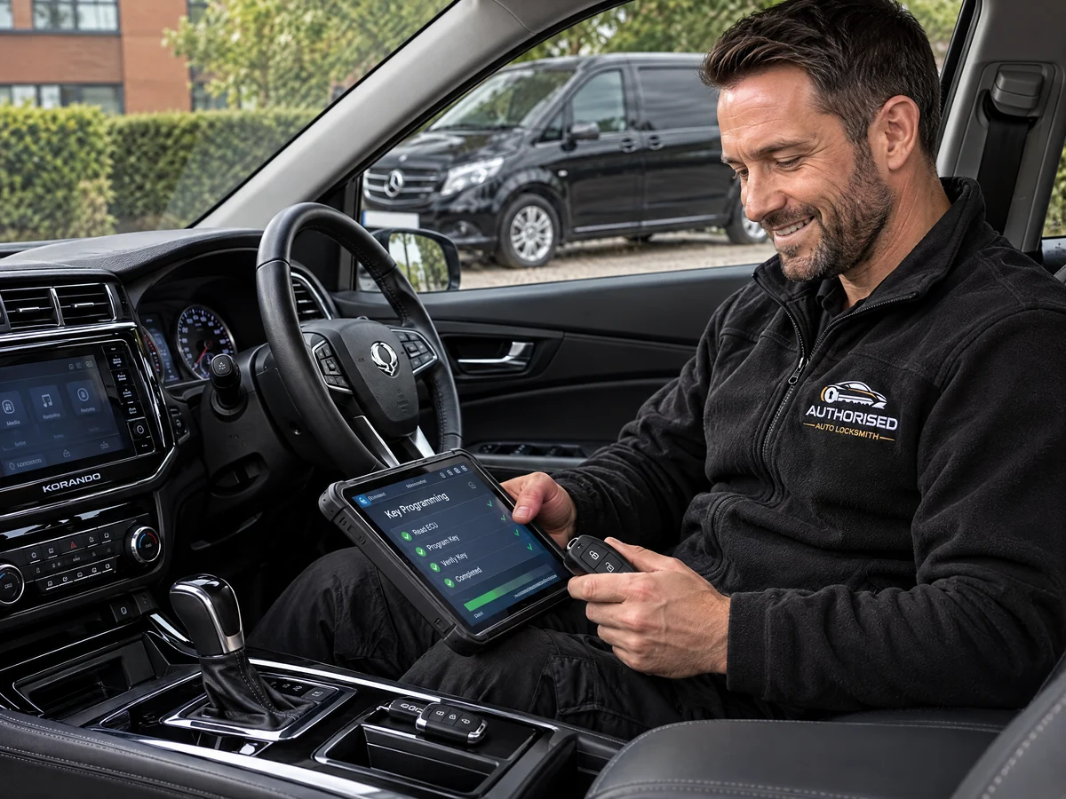Specialist technician programming a duplicate SsangYong remote fob