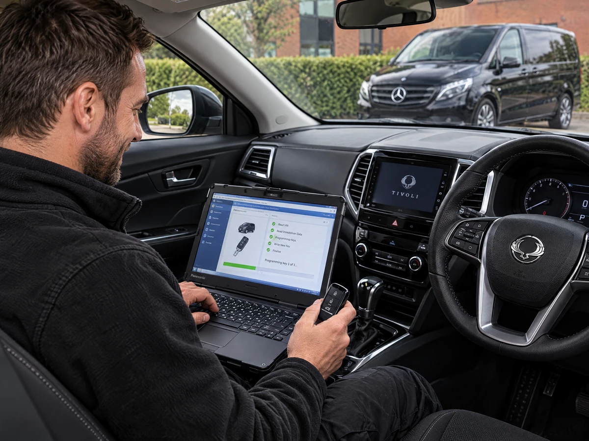 SsangYong Tivoli smart key being programmed on site