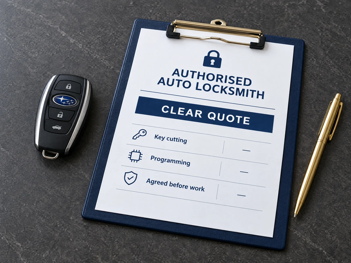 Subaru replacement key and invoice with clear pricing