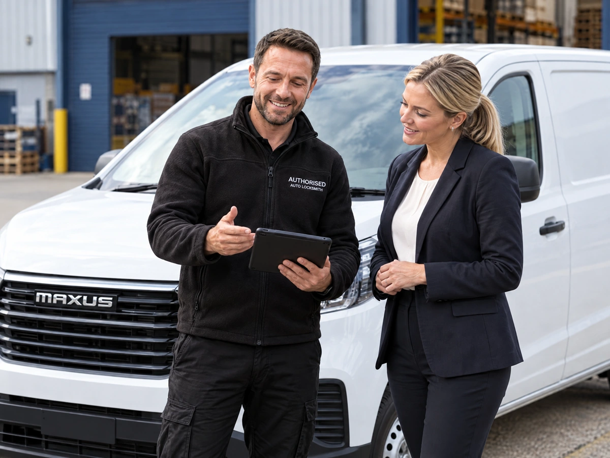 Technician explaining Maxus key costs to a customer