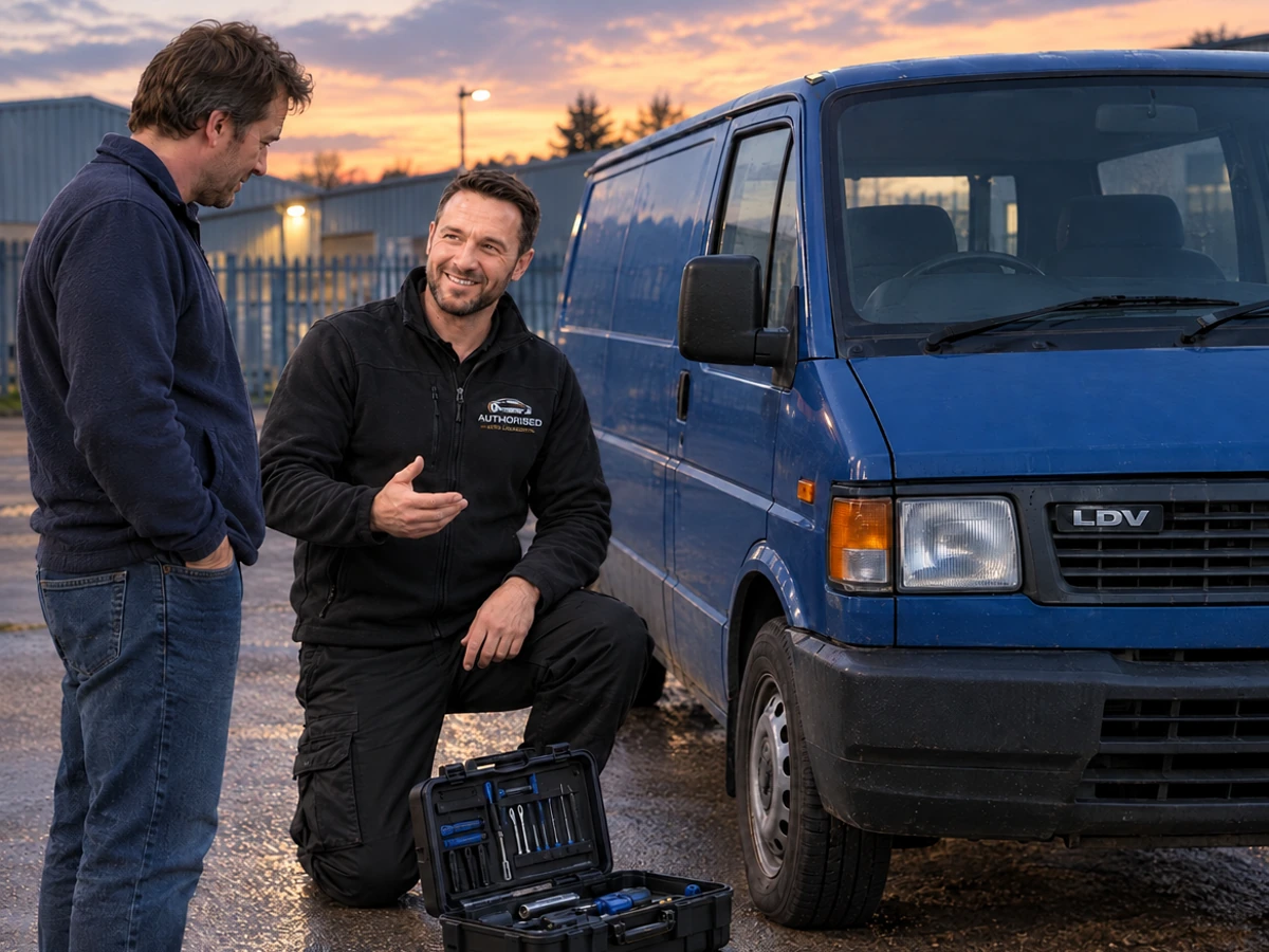 Technician gaining access to a locked LDV with specialist tools