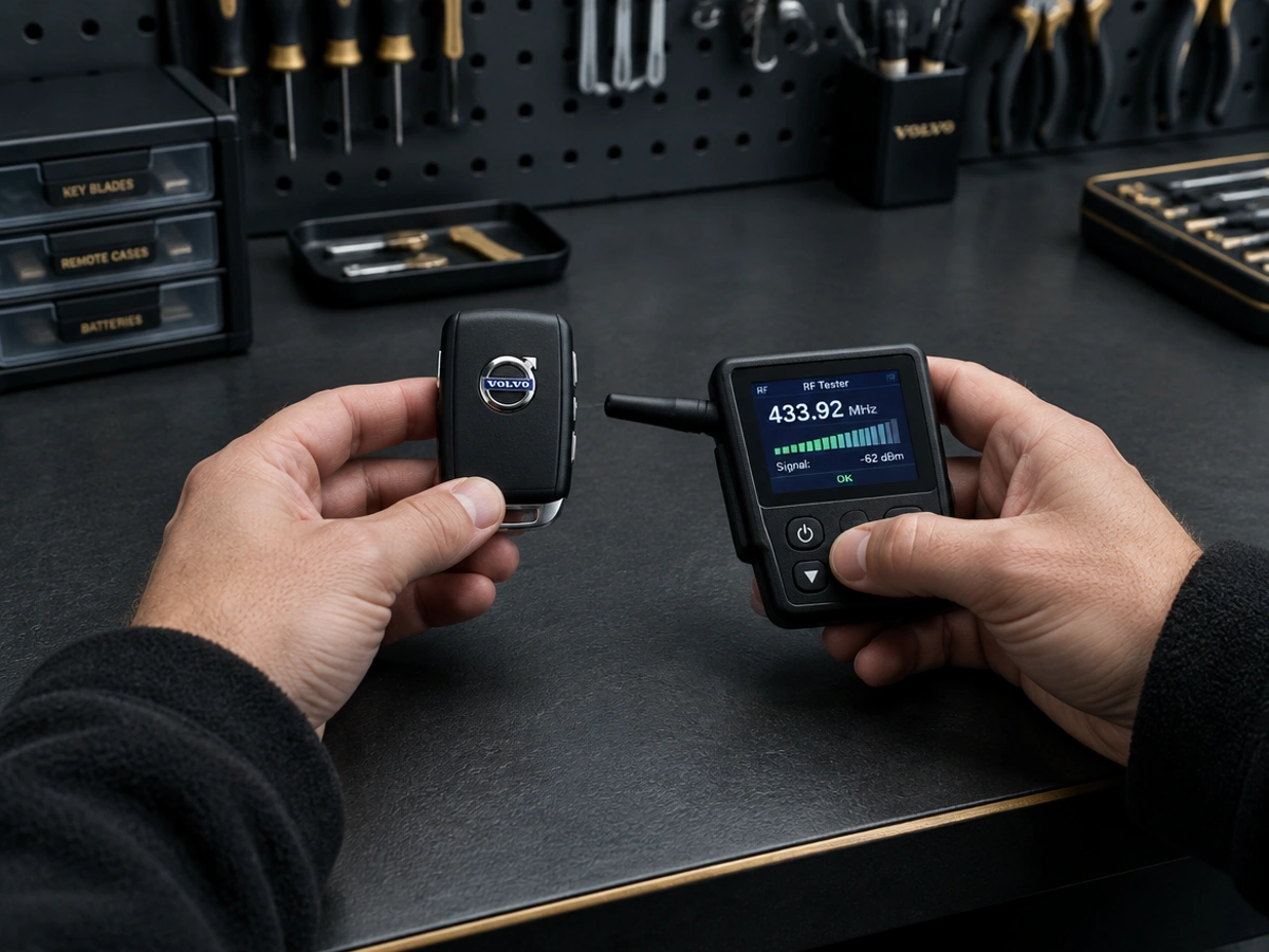 Volvo fob key being tested by an auto locksmith