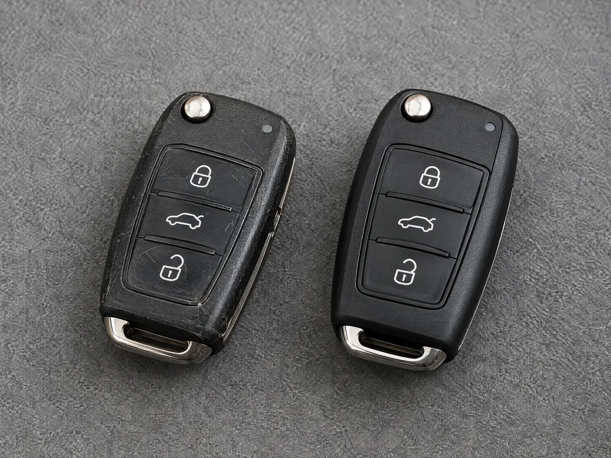 Worn Seat flip key next to its replacement