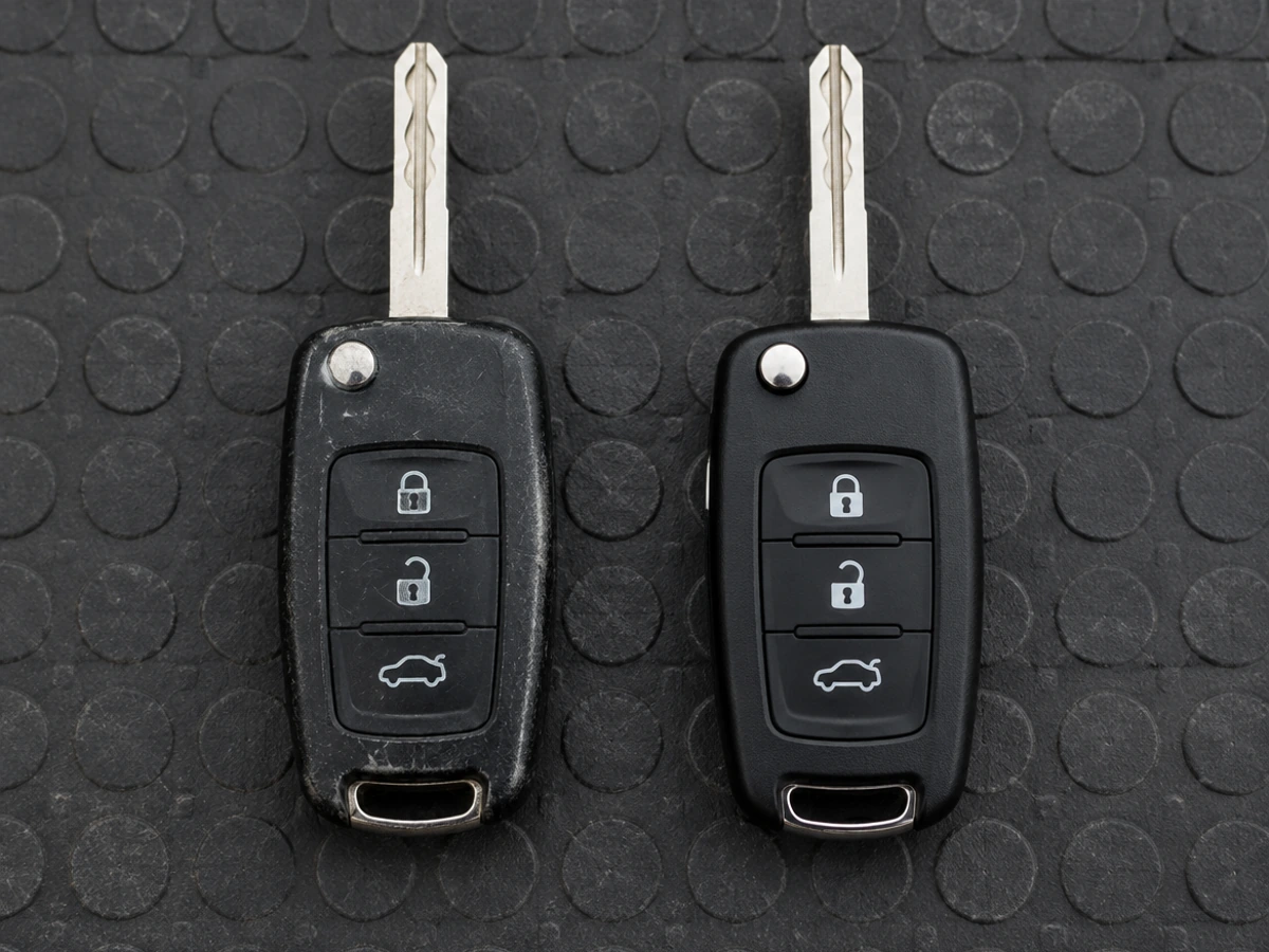 Worn SsangYong flip key next to its replacement