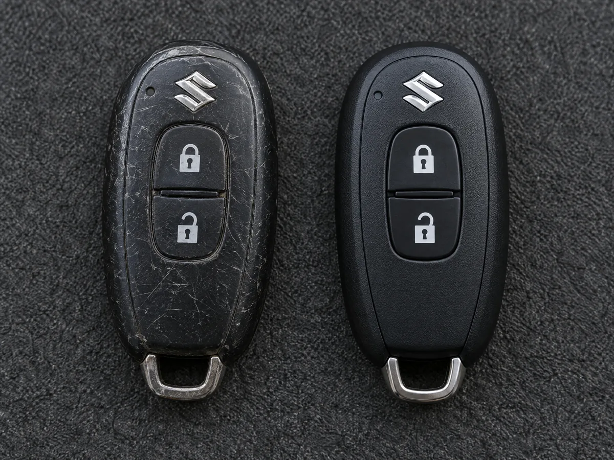 Worn Suzuki key next to its replacement